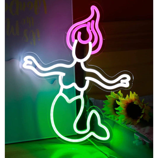 Lovely Bright Pink Hair Mermaid LED Night Light Room Wall Art Decoration