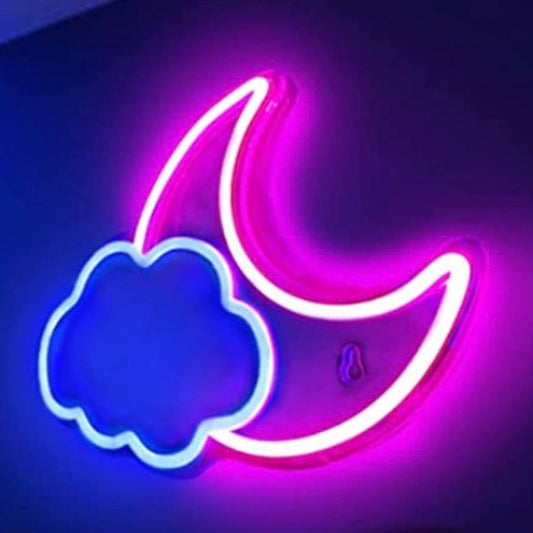 Adorable Vivid Bright Pink / Blue Moon Cloud LED Night Light Room Wall Decoratio