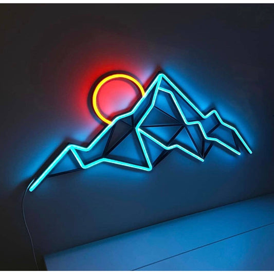 Lovely Geometric Ice Mountain Sunset / Sunrise LED Night Light Room Wall Art Dec