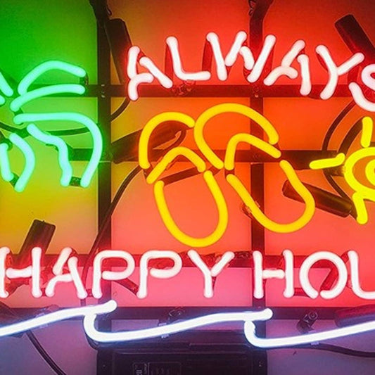 Fun Bright “Always Happy Hour” Sandals Beach Chair & Umbrella Drink LED Light Si