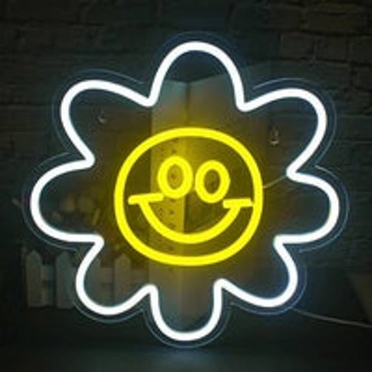 Adorable Bright Yellow Happy Face Flower LED Night Light Room Wall Decoration