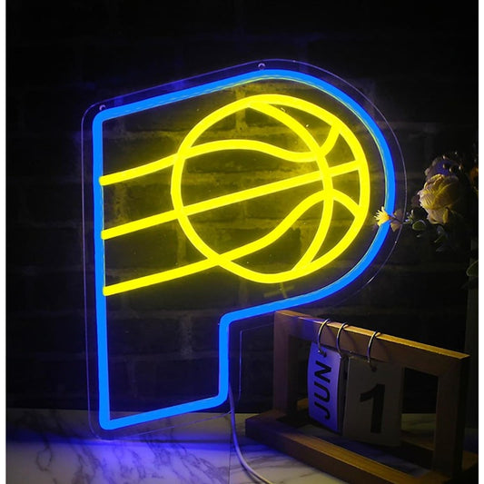 Vivid Bright Blue Indiana Pacers Basketball Team Logo LED Light NBA Sport Decor