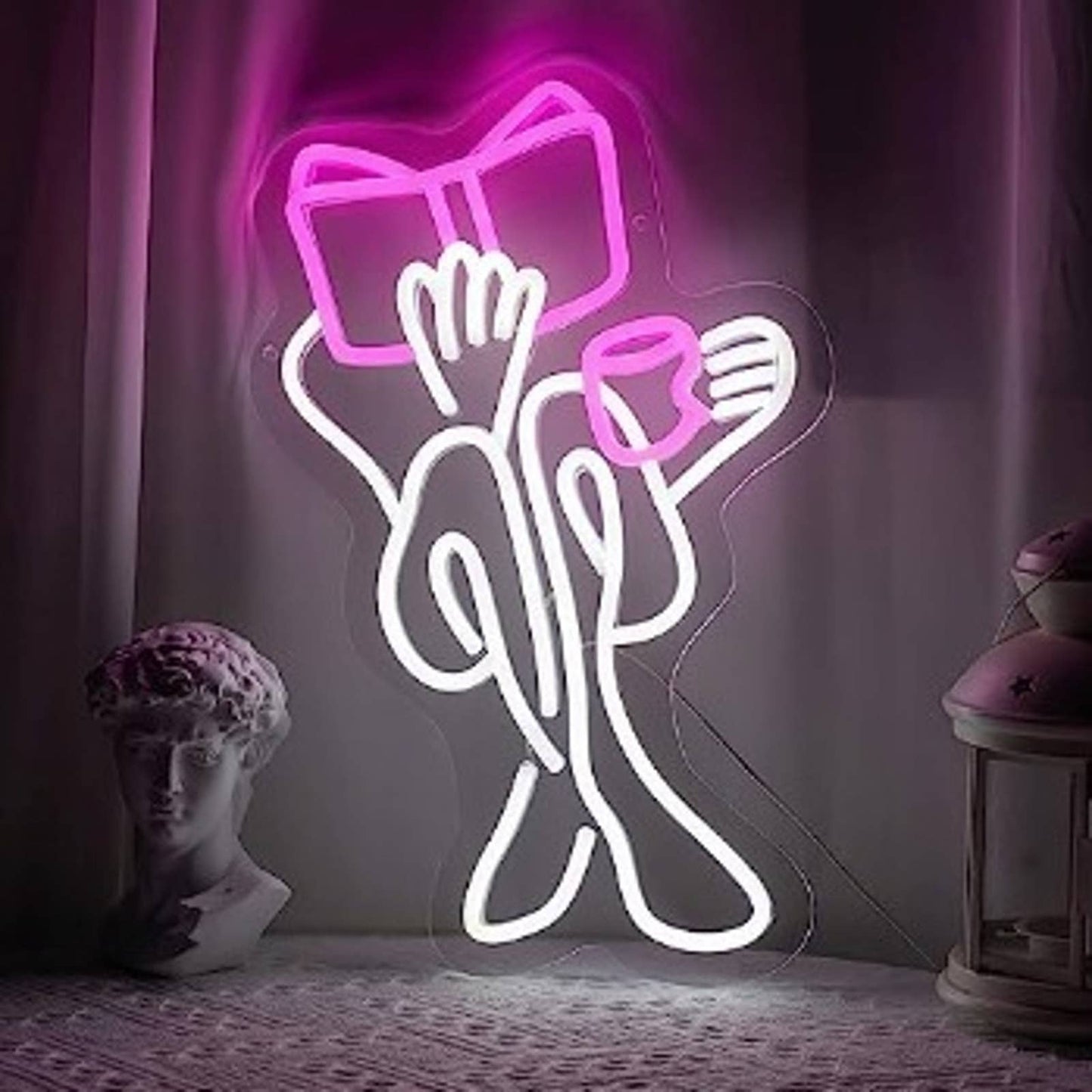 Lovely Vivid Bright Lady Reading Book with Coffee LED Night Light Room Wall Deco