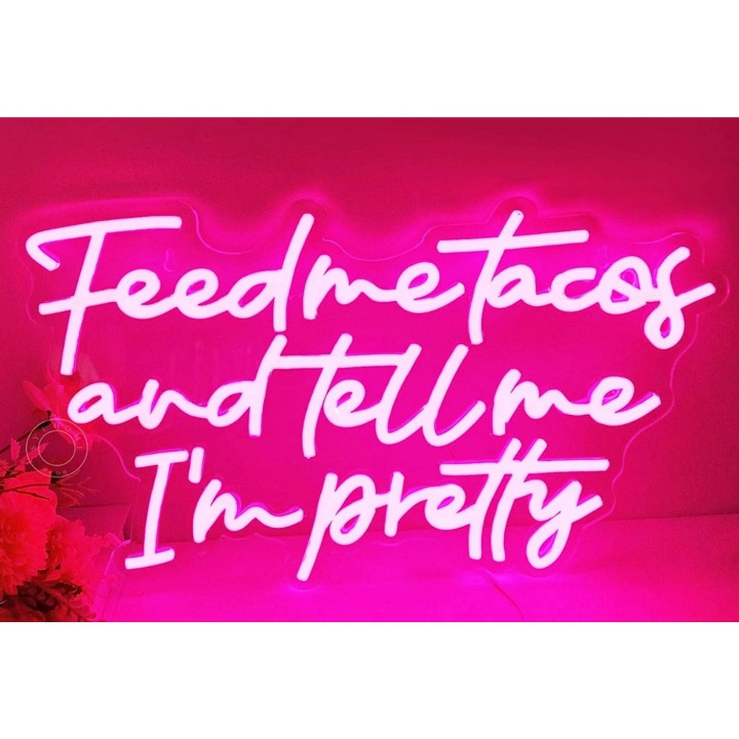 Fun Bright Pink “Feed Me Tacos & Tell Me I’m Pretty” LED Night Light Decor