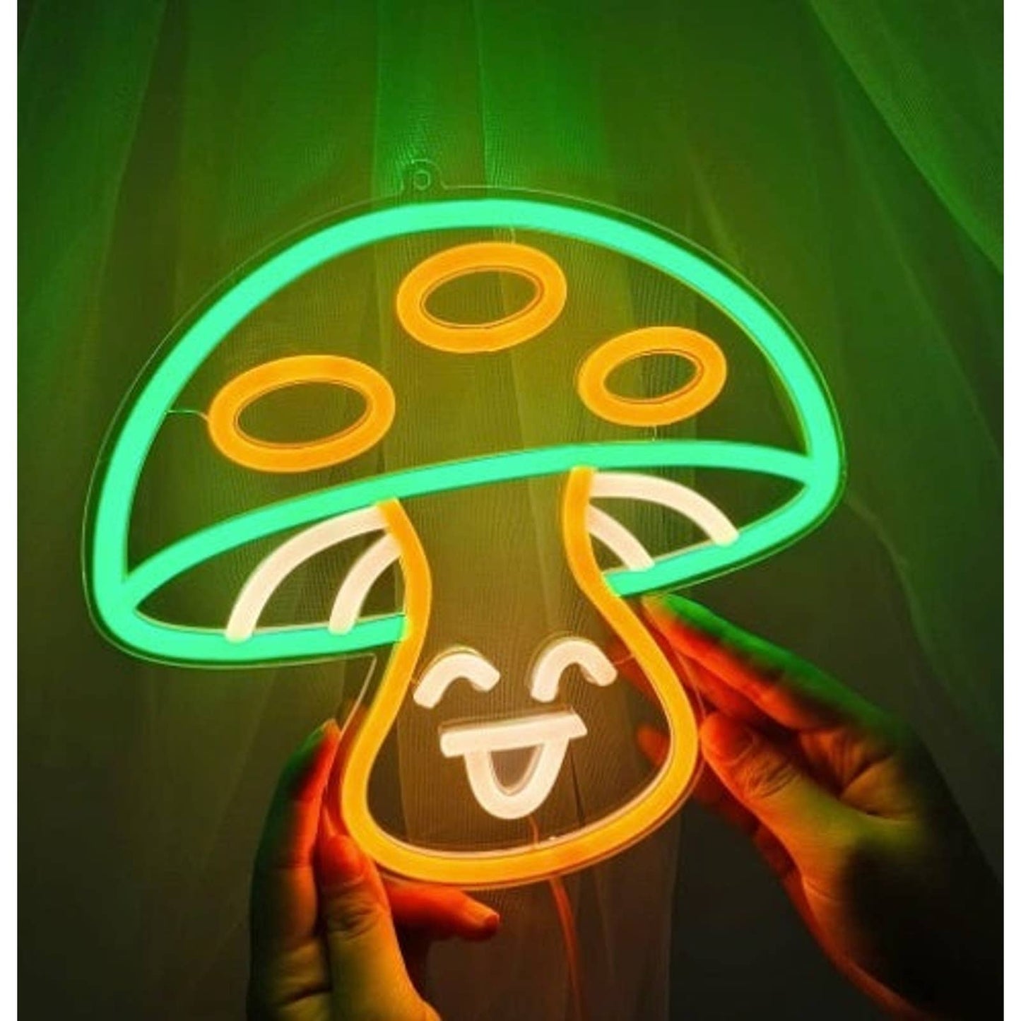 Lovely Bright Plump Happy Green Mushroom LED Night Light Rom Wall Decoration