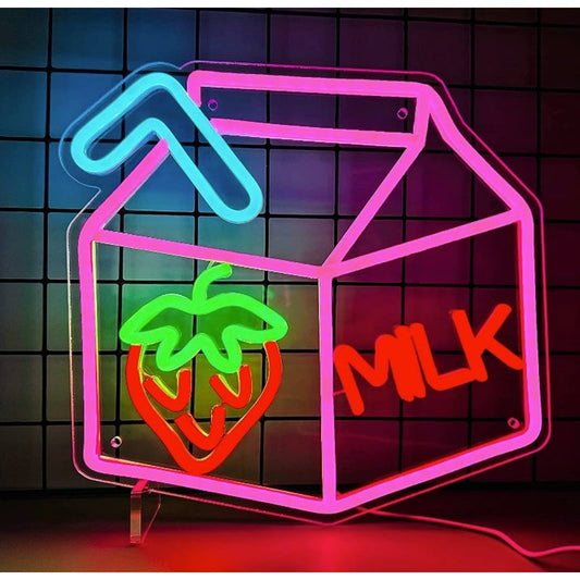 Tasty Bright Pink Strawberry Milk LED Night Light Room Wall Decoration