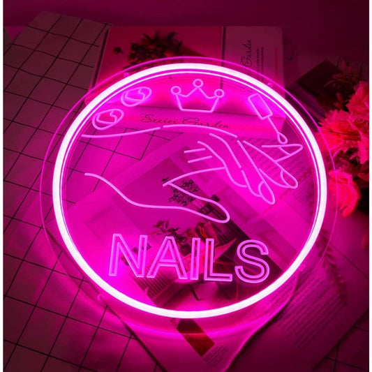 Lovely Bright Pink Nails Salon Spa LED Light Business Wall Decoration