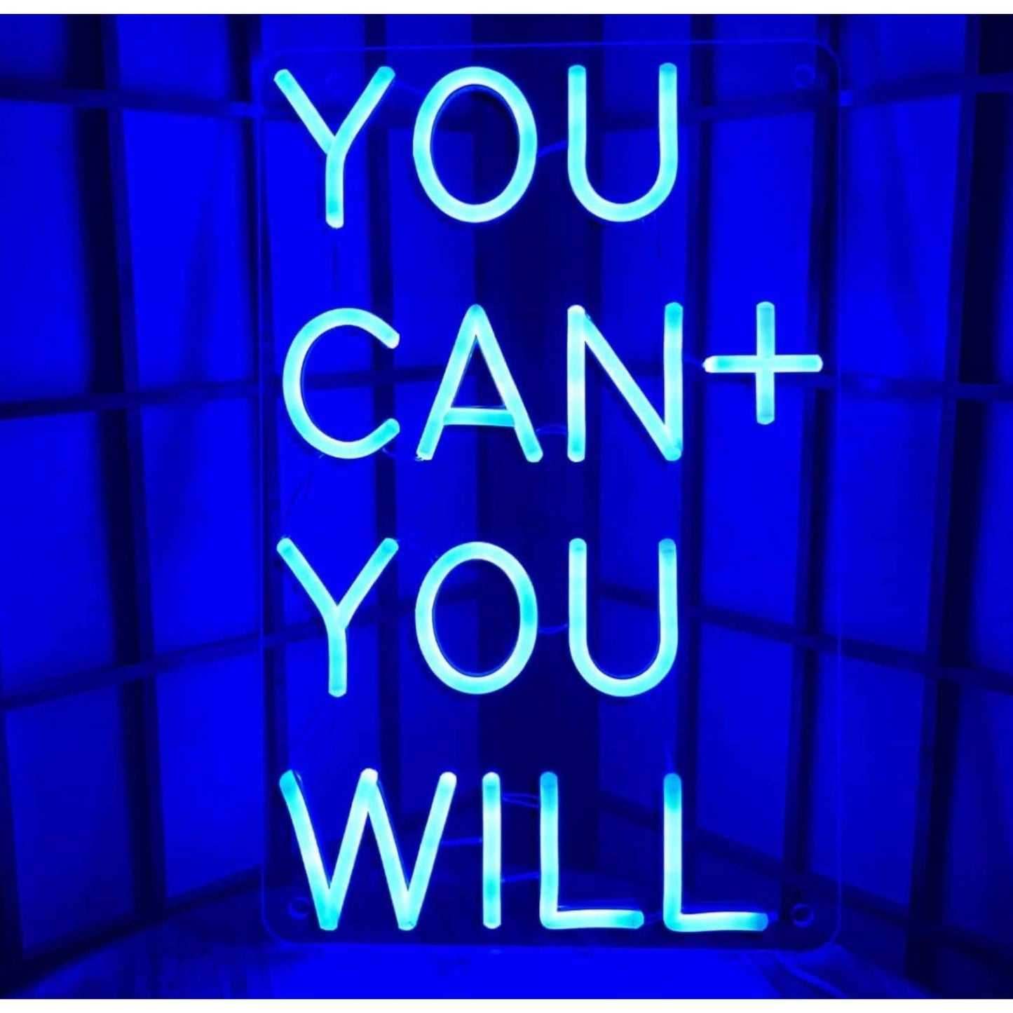 Empowering Bright Blue “You Can + You Will” LED Night Light Motivation Decoratio