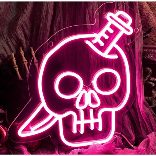 Spooky Fun Bright Pink Skull & Knife LED Night Light Halloween Decor
