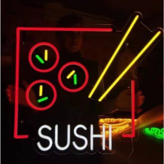 Vivid Bright Sushi & Chopsticks LED Night Japanese Restaurant Wall Window Decor
