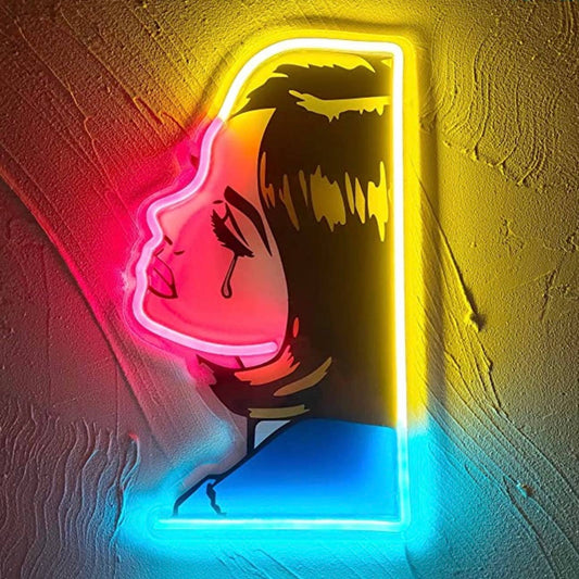 Vivid Bright Colorful Crying Lady LED Night Light Room Wall Decoration