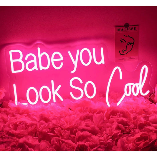 Lovely Vivid Bright Pink “Babe You Are So Cool” LED Night Light Room Wall Decor
