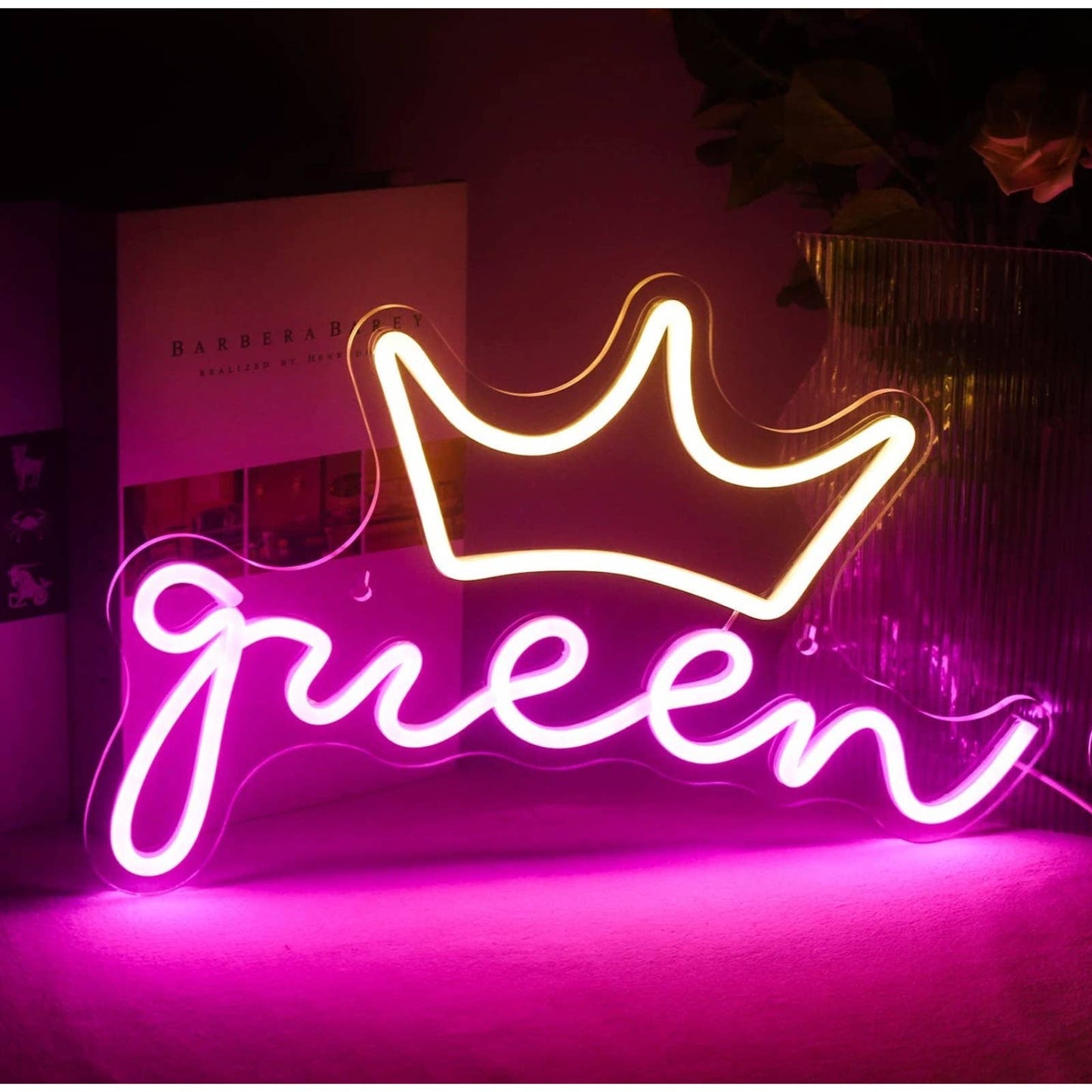 Adorable Bright Pink Queen Crown Tiara LED Night Light Room Wall Decoration