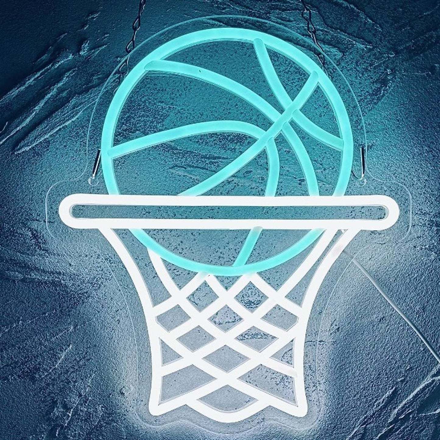 Fun Bright Blue Basketball Going into Hoop Net LED Night Light NBA Sports Decor