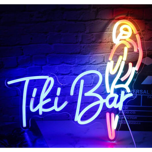 Fun Bright Blue Parrot Tiki Bar LED Night Light Bar Party Wall Decor