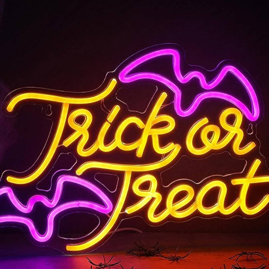 Spooky Bright Warm Yellow Trick or Treat Purple Bat LED Light Halloween Decor