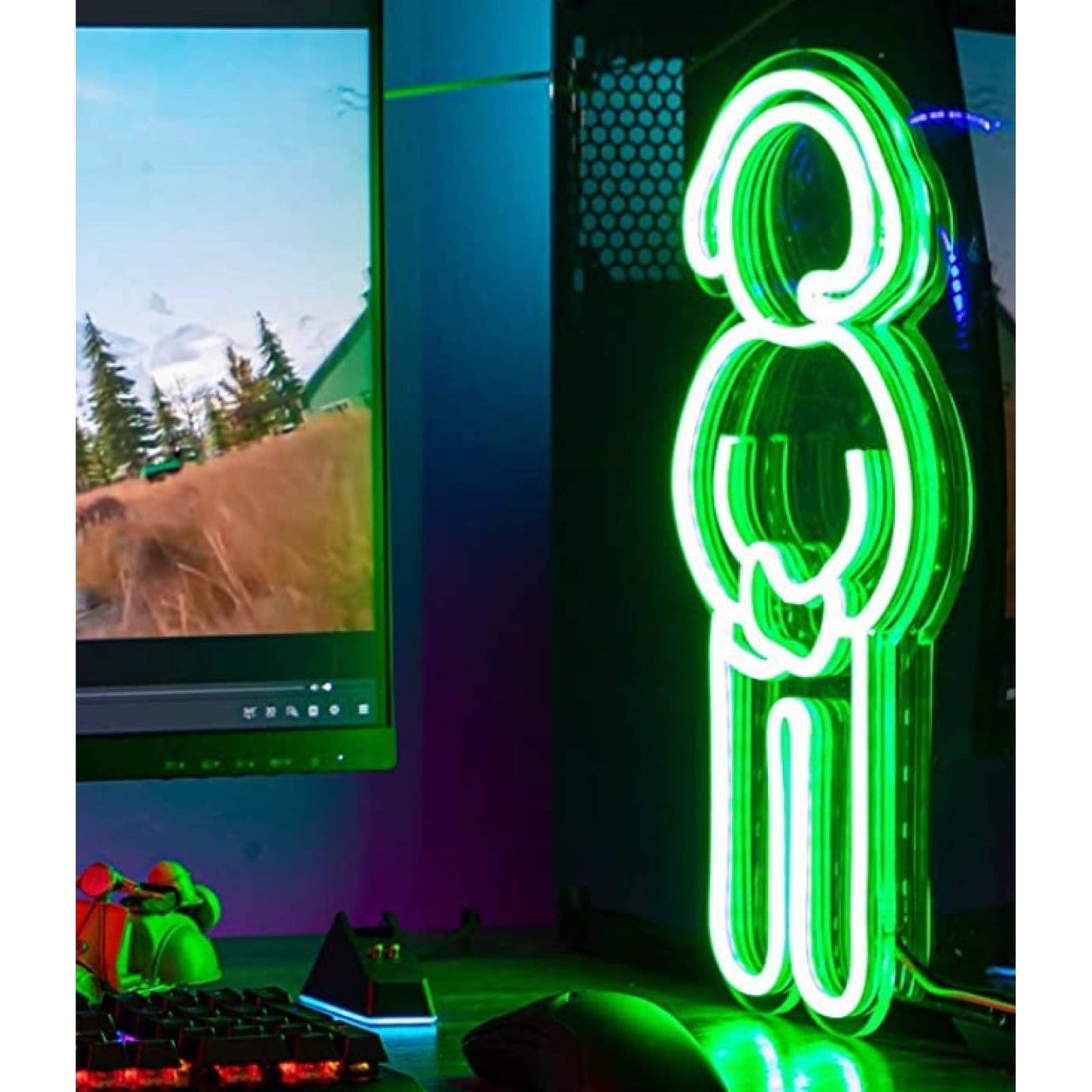Fun Bright Green Gamer & Eat Sleep Game LED Night Light Game Room Bundle Set
