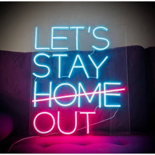 Fun Bright Pink / Blue “Let’s Stay Out” LED Party Night Light Room Wall Decorati