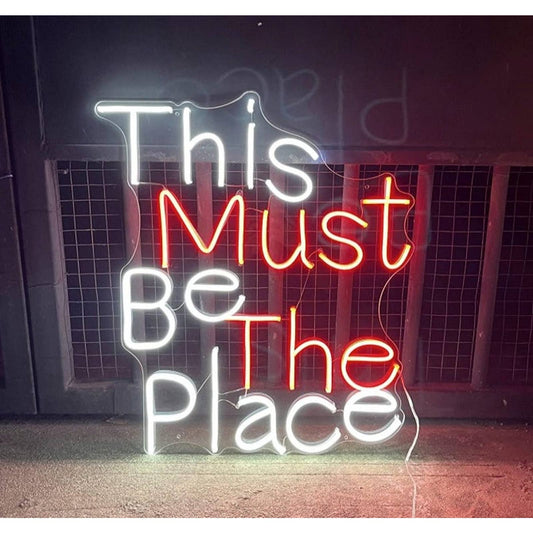 Vivid Large Bright Red / White “This Must Be The Place” LED Night Light Room Wal