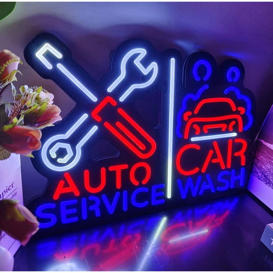 Quality Bright Blue Auto Service / Carwash LED Light Mechanic Business Wall Deco