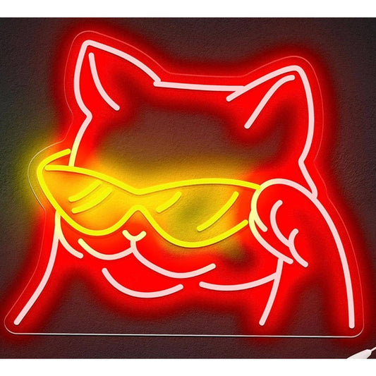Fun Bright Red/Yellow Cool Kitty Cat LED Night Light Room Wall Decoration