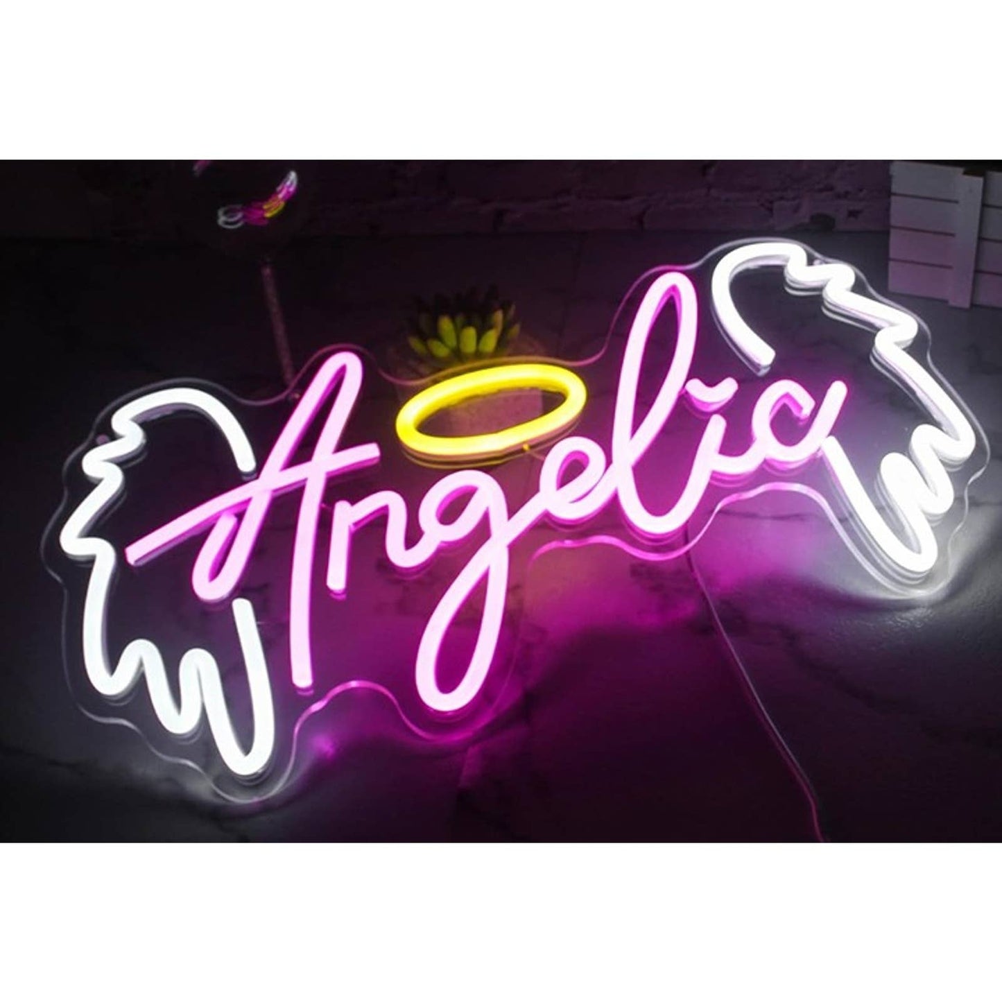 Lovely Bright Pink Angelic Angel Wing Halo LED Night Light Room Wall Decor
