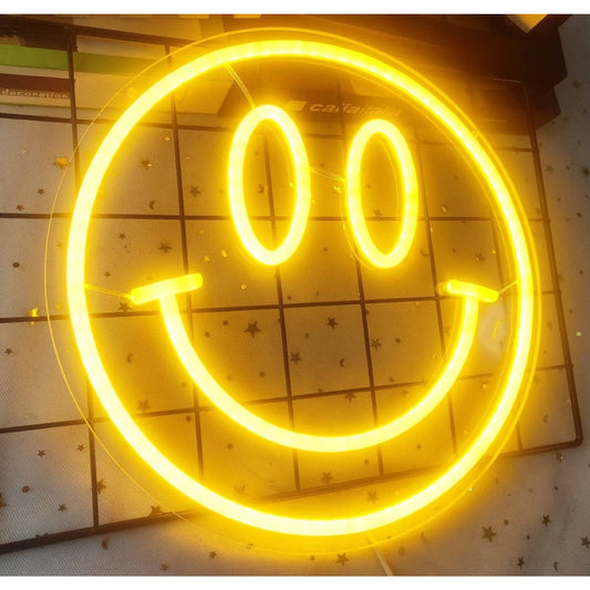Lovely Fun Bright Yellow Happy Smiley Face LED Night Light Room Wall Decor