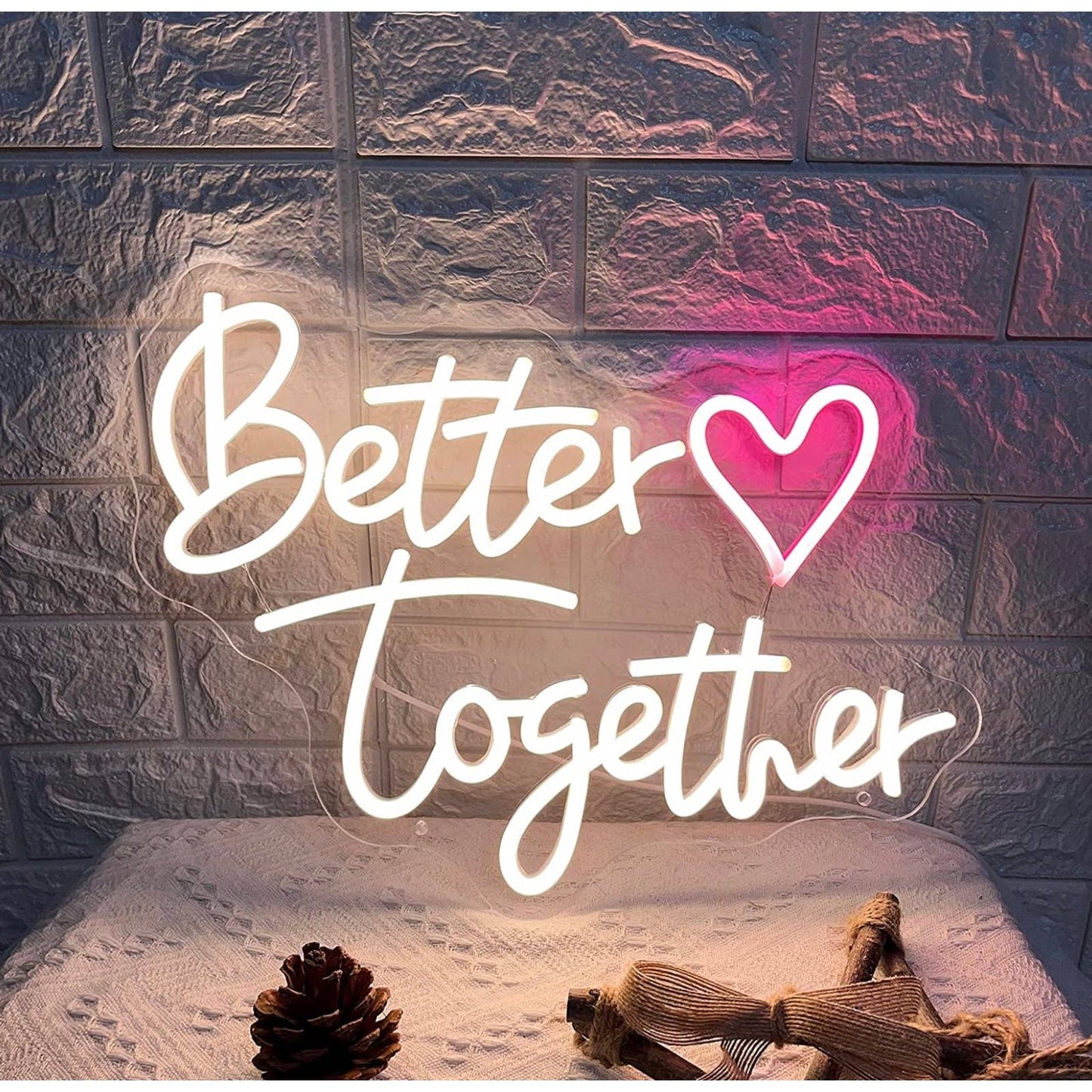 Lovely Bright Pink Heart “Better Together” LED Night Light Room Wall Decor