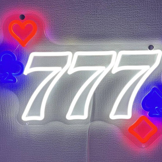 Bright 777 Slot Machine Heart Diamond LED Night Light Game Room Casino Decor
