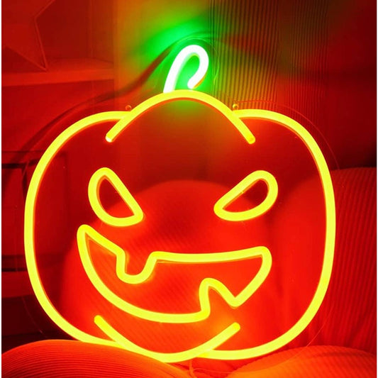 Bright Orange Devious Pumpkin LED Night Light Halloween Decor