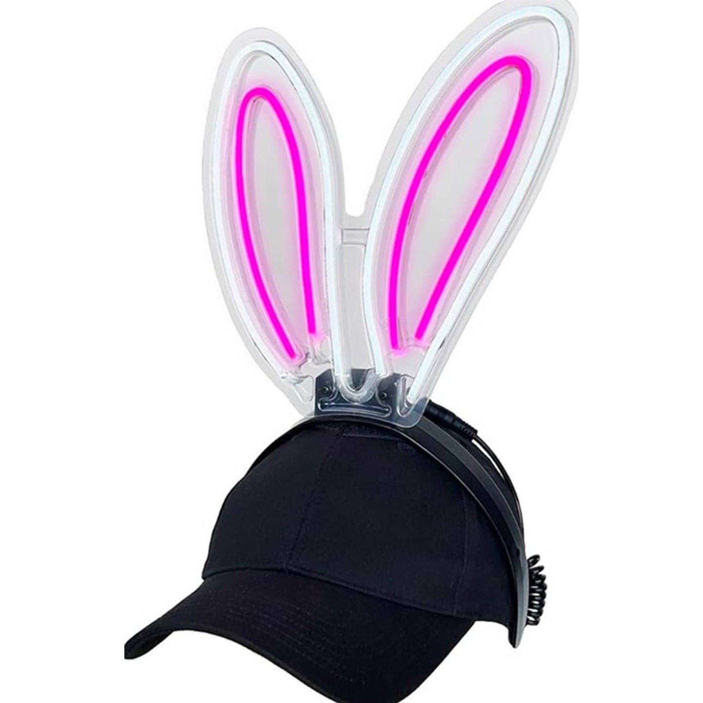 Fun Bright Pink/White Bunny Ears LED Hat Light