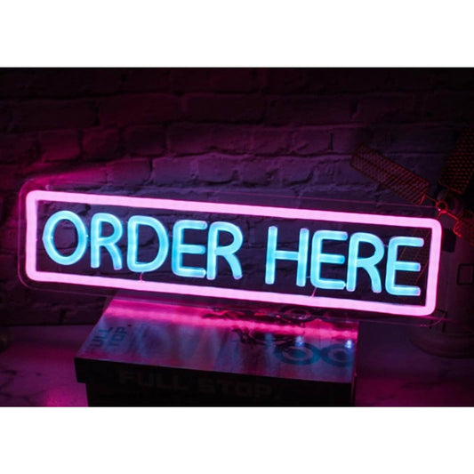 Vivid Bright Pink/Blue Order Here LED Light Store Business Decoration