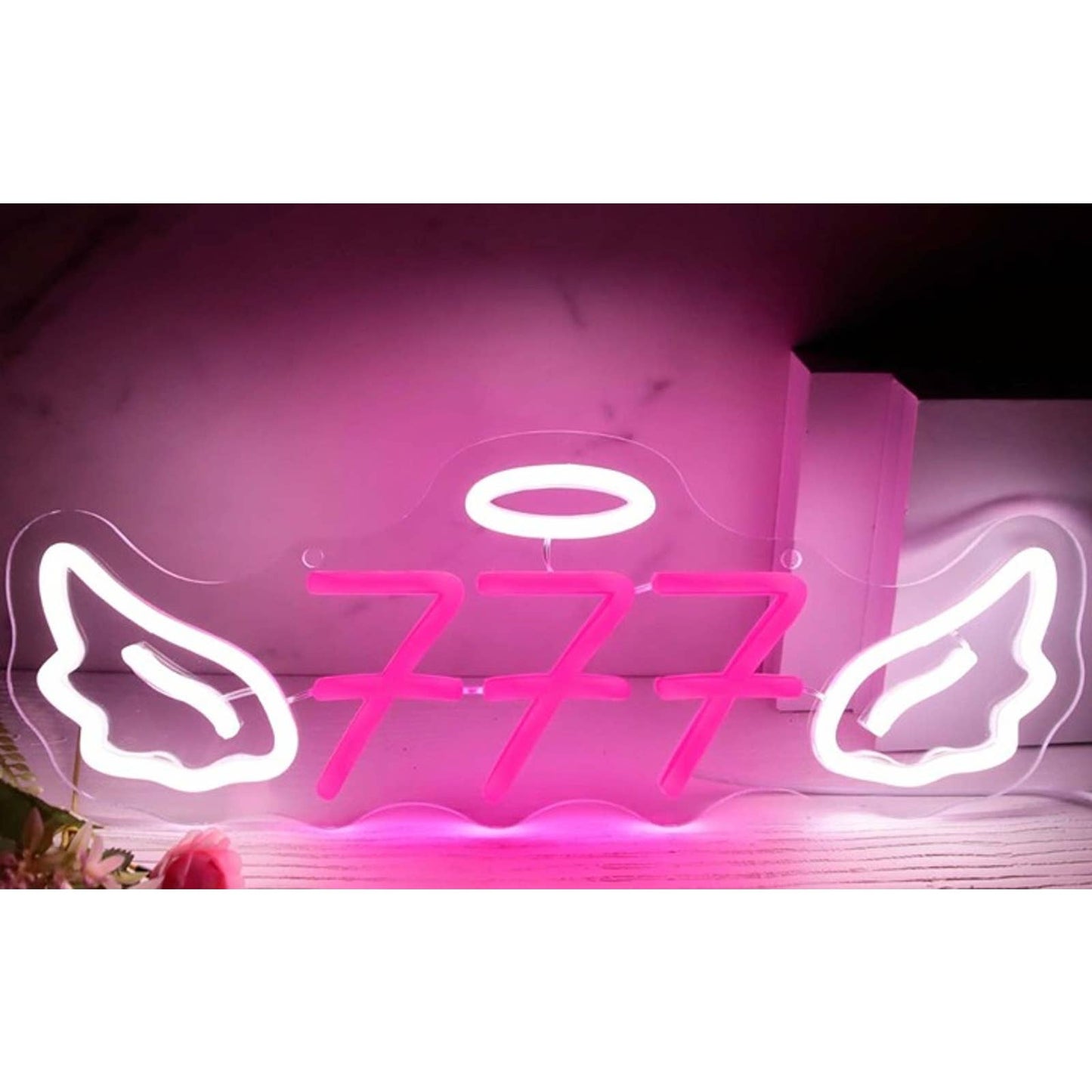 Lovely Vivid Bright Triple 7 Halo Angel Wings LED Night Light Game Room Decor