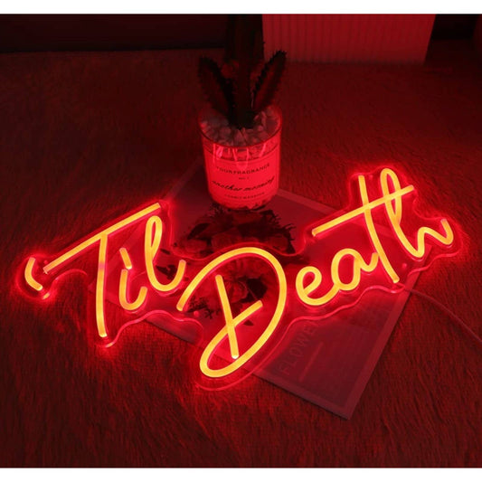 Lovely Bright Red Unique “Til’ Death” LED Night Light Marriage Room Wall Decorat