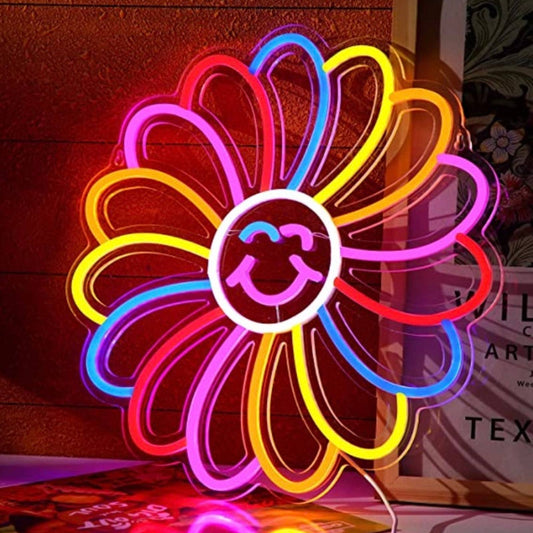 Adorable Bright Rainbow Super Happy Flower LED Night Light Room Wall Decoration