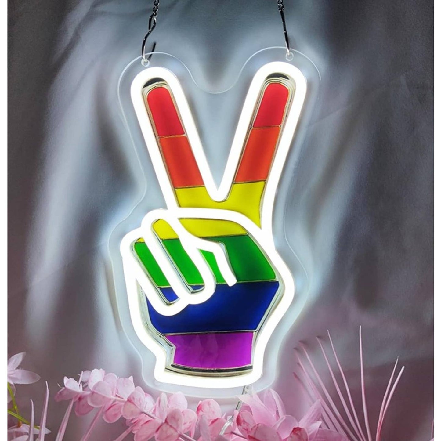 Fun Vivid Bright Rainbow Peace Hand Sign Room Wall Decoration