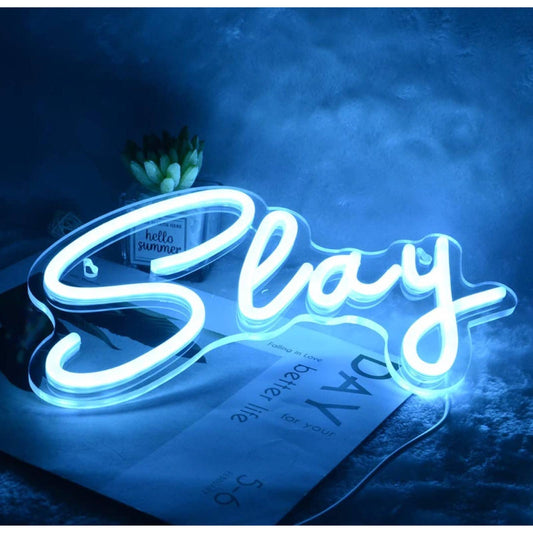 Bright Blue Slay LED Night Light Sign Room Wall Decor