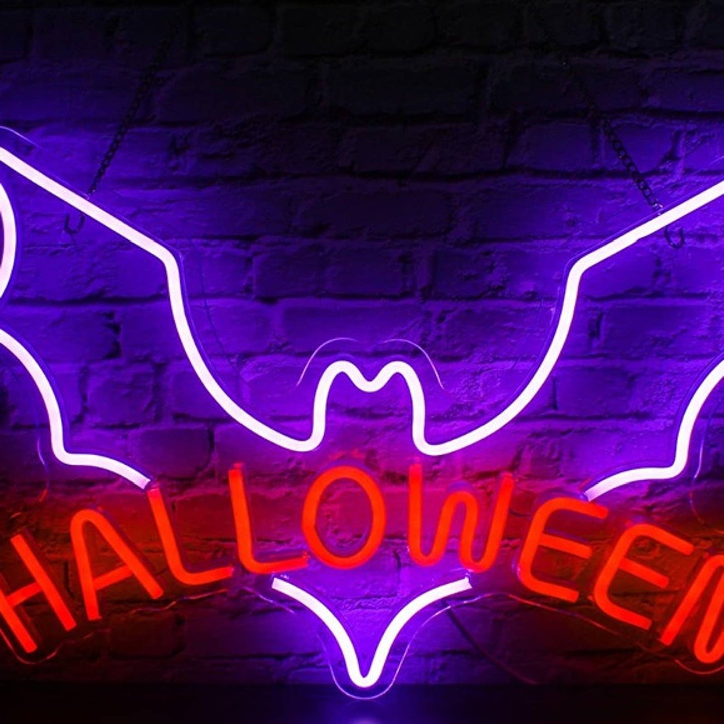 Bright Spooky Purple / Red Bat Halloween LED Night Light Decor