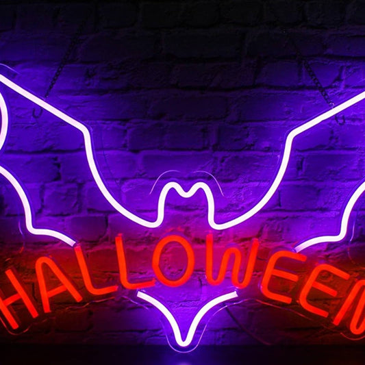 Bright Spooky Purple / Red Bat Halloween LED Night Light Decor