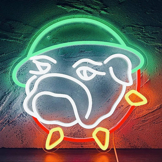 Vivid Bright Army Bulldog Wearing Military Hat LED Night Light Room Wall Decor