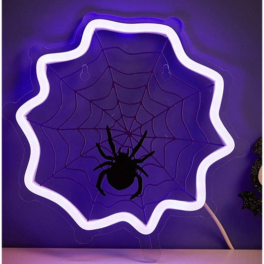 Spooky Vivid Bright Purple Spiderweb  LED Night Light Halloween Decor
