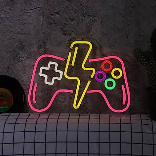 Fun Vivid Bright Pink Lightning Bolt Game Controller LED Night Light Gamer Decor