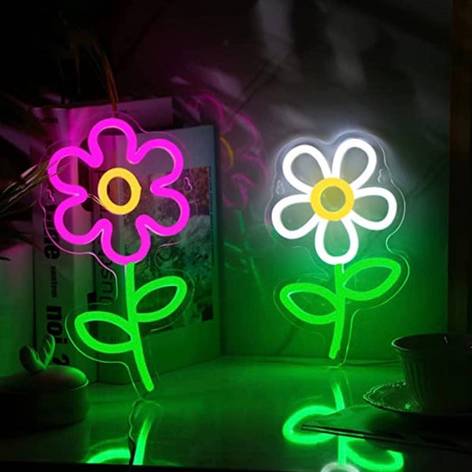 Adorable Bright Vivid Pink / White Flower Daisy LED Night Light Room Wall Decora