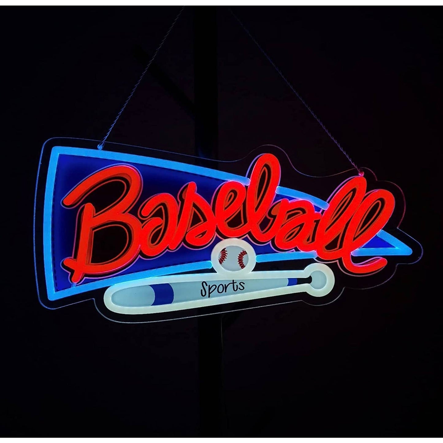 Bright Blue/Red Baseball MLB LED Night Light Sign Sport Decor