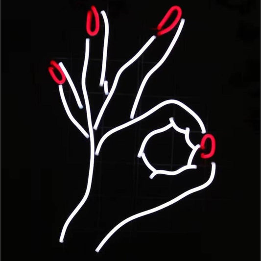 Lovely Bright Red Nails A-OK Hand LED Night Light Sign Room Wall Decoration
