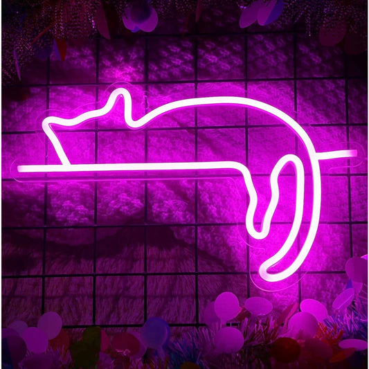 Lovely Bright Pink Lazy Kitty Cat LED Night Light Room Wall Decoration