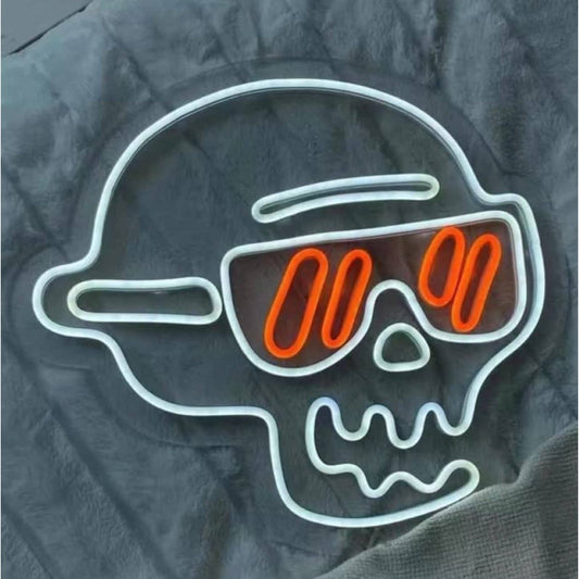 Bright White Skull with Orange Sunglasses LED Night Light Room Wall Decoration