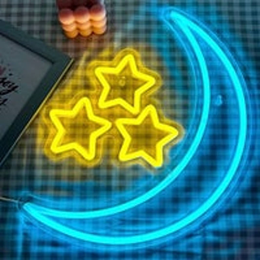 Lovely Bright Blue Moon 3 Stars LED Night Light Room Wall Decoration