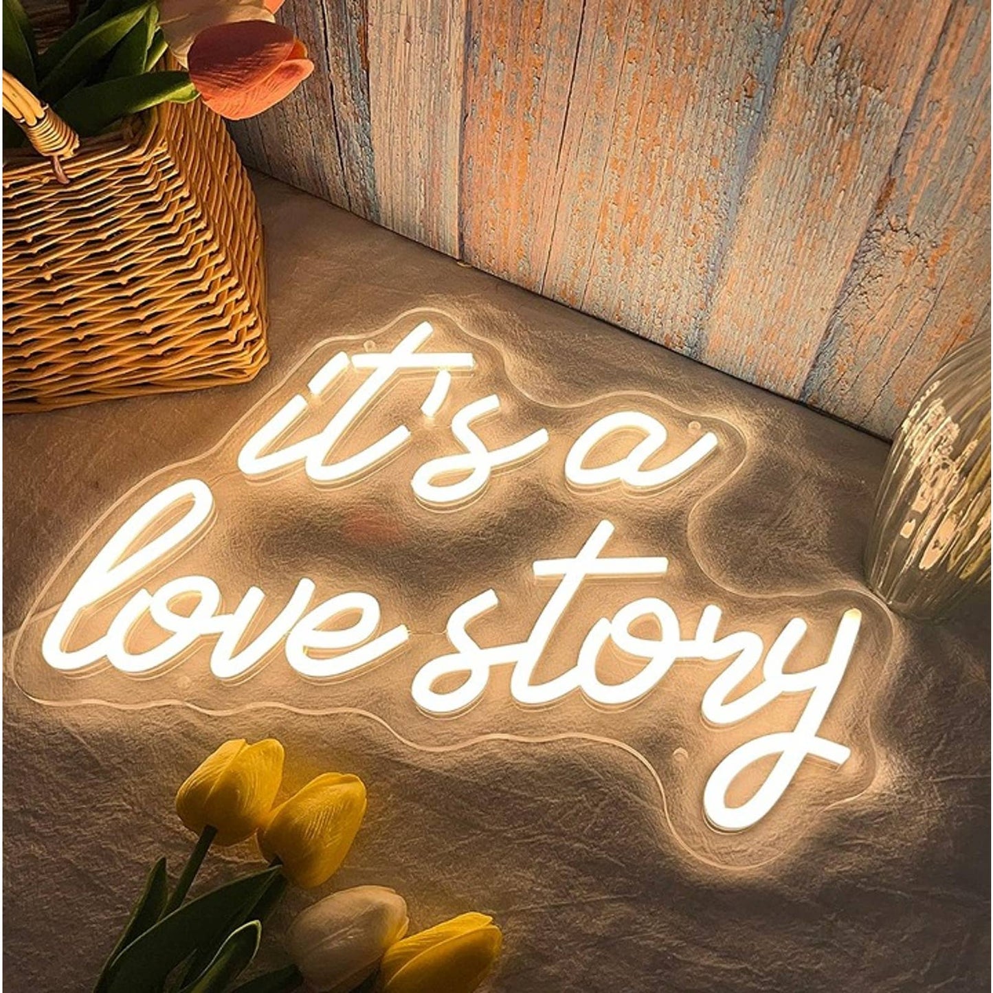 Romantic Bright White “Love Story” Heart LED Night Light Room Wall Decor