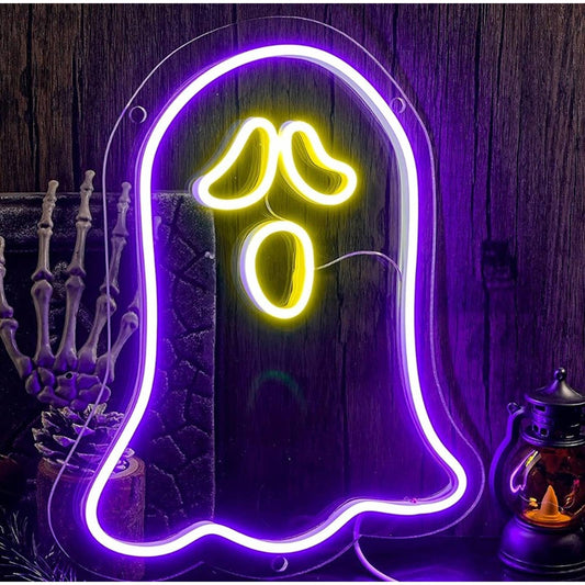 Spooky Fun Bright Purple / Yellow Ghost LED Night Light Halloween Decor